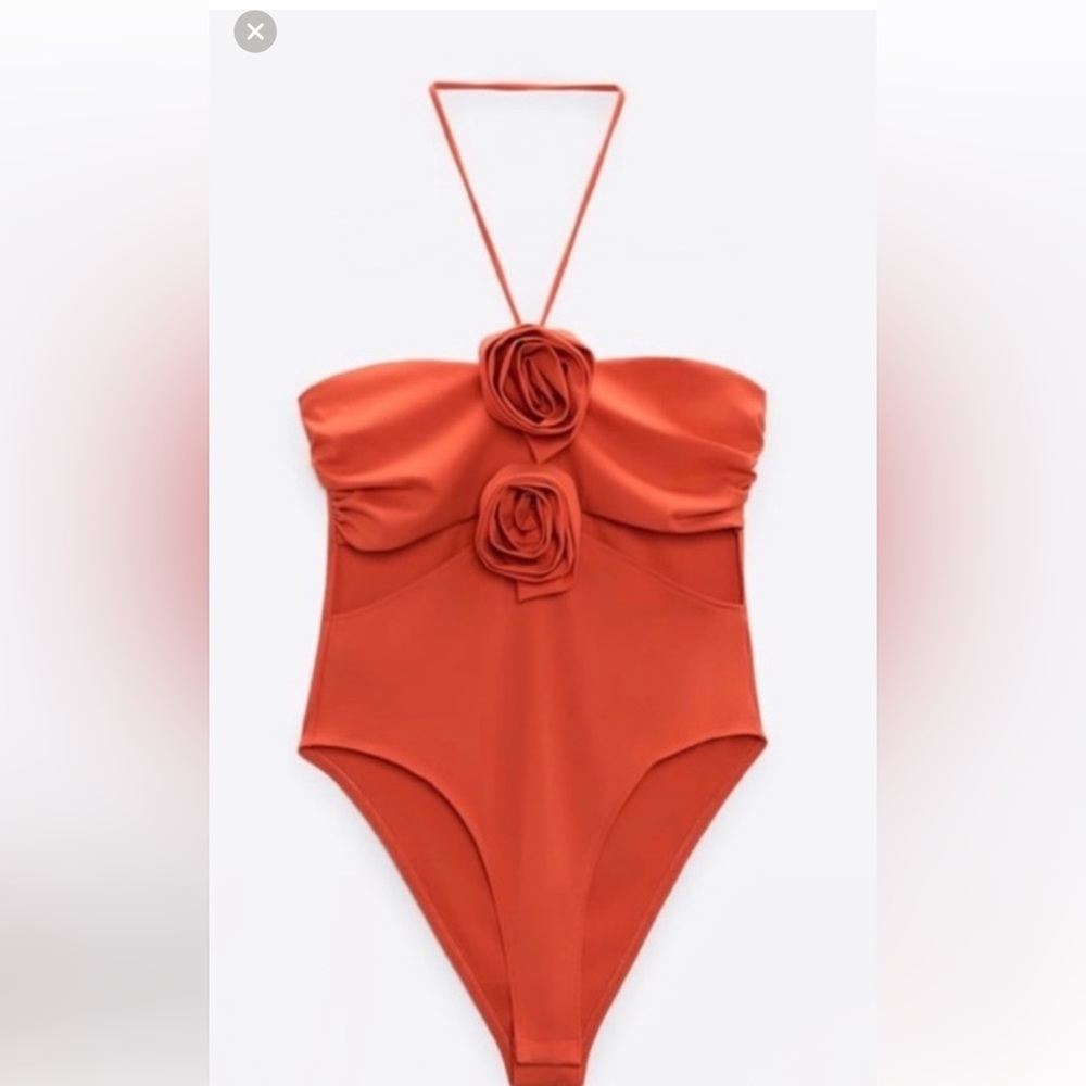 Zara Orange Bodysuit with Floral Detail